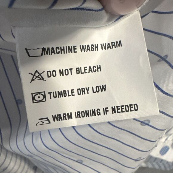 Haspel Co New Orleans Button Up Dress Shirt Men Size Small White Blue Geometric - Picture 10 of 10